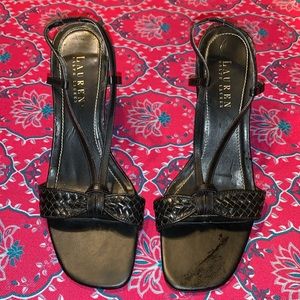 GUC Ralph Lauren Open Toe High Heel Shoes Sz 8.5, Black.